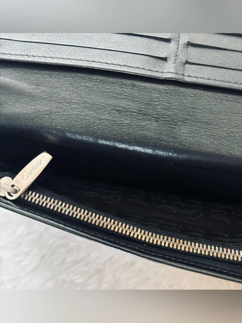 Cartier 2C Embossed Logo Vintage Black Leather Long Wallet